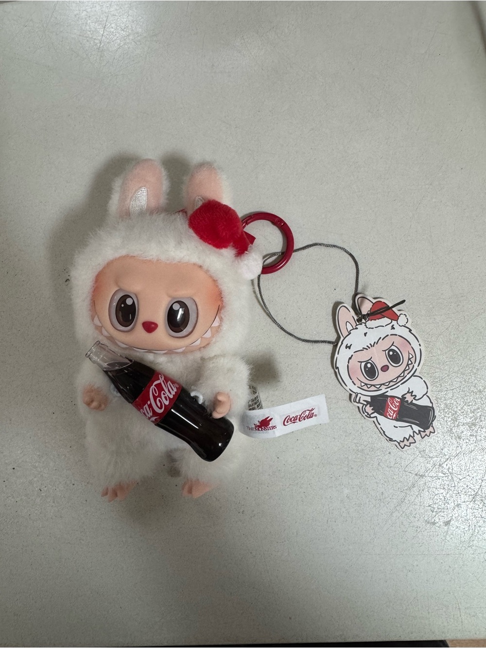 Labubu Coca Cola Keychain Toy in White with Red Accents